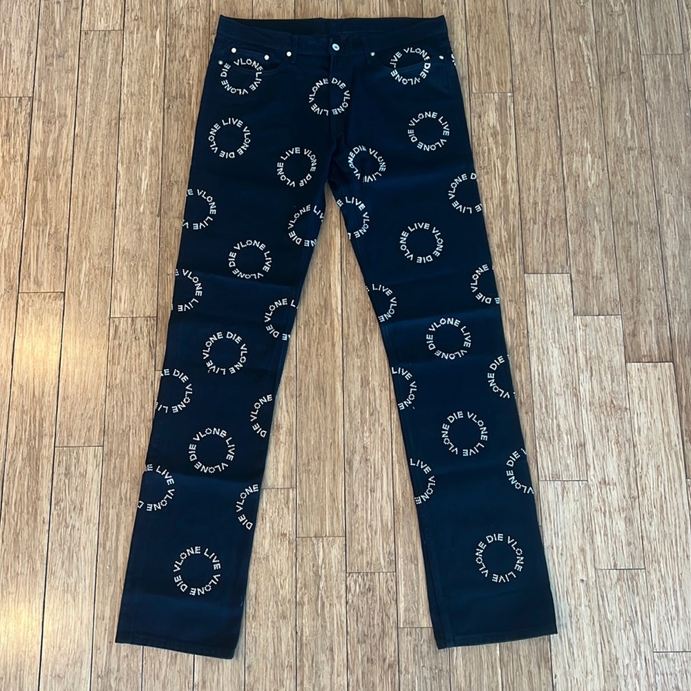 VLONE White Rhinestone Black Denim Pants. Brand New and Unworn.
